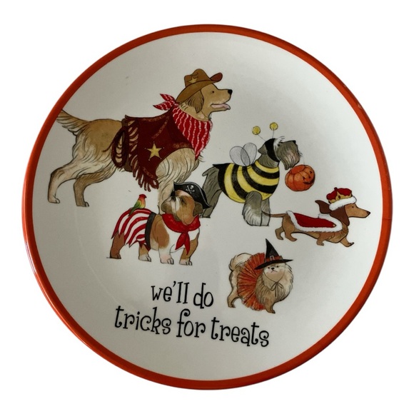Halloween Dogs In Costume Tricks For Treats  Melamine Plates set of 5 New Pier 1 - Picture 2 of 5